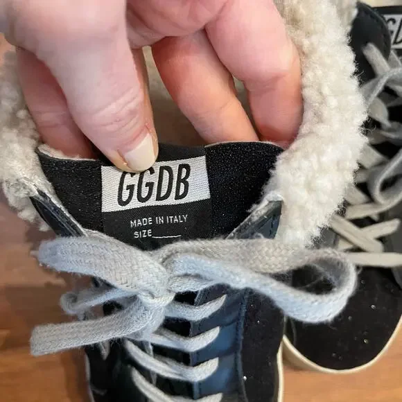 Golden Goose Sabot Shearling Lined Leather Slip On Sneakers Black White Size 10 - Picture 10 of 16